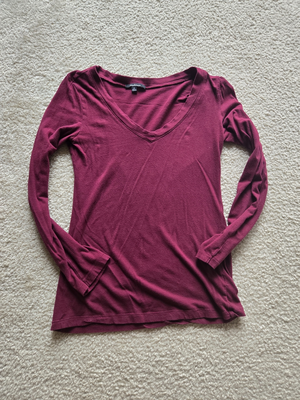 Ambiance Women’s Burgundy V-Neck Long Sleeve Top